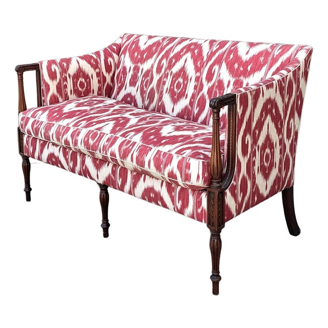 Vintage Ikat Print Georgian Loveseat For Sale