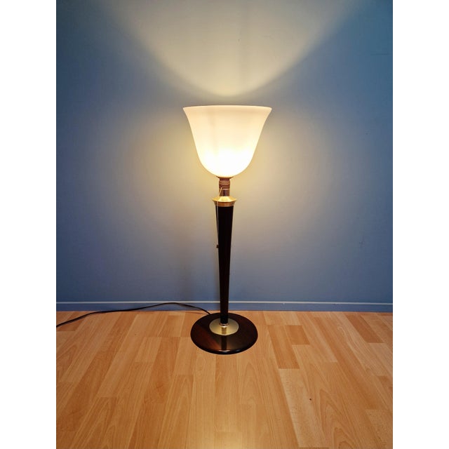 Large Art Deco Desk Lamp in Wood, Brass and White Opaline Glass from Mazda, 1930s For Sale - Image 13 of 17