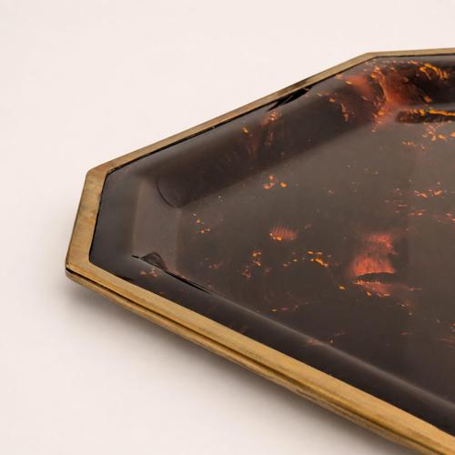 Italy Tortoiseshell Acrylic Glass Bakelite and Brass Tray in the style of Dior and Gucci, 1970s For Sale - Image 4 of 7