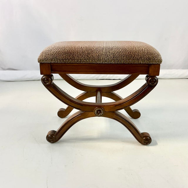 1970s Vintage French Empire Neoclassical Hollywood Regency Style X-Base Bench For Sale - Image 10 of 15