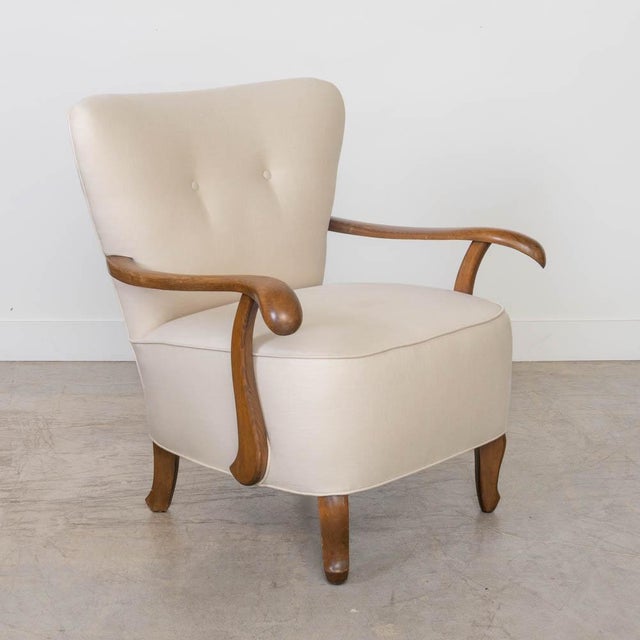 Art Nouveau 1930s French Linen Armchair For Sale - Image 3 of 13