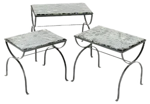 Iron Nesting Tables with Onyx Tops, 1970s, Set of 3