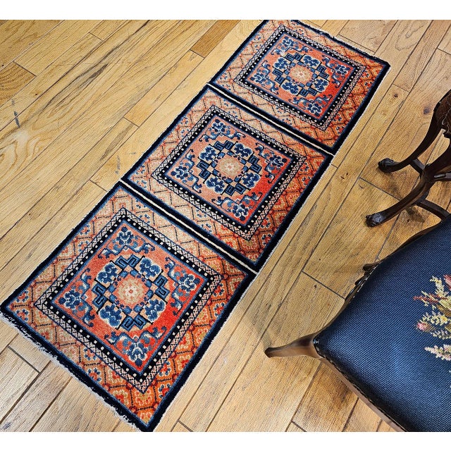 Vintage Tibetan Temple Runner, Wool & Cotton, Lotus & Cloud Motifs, 2' x 6' For Sale In Chicago - Image 6 of 10