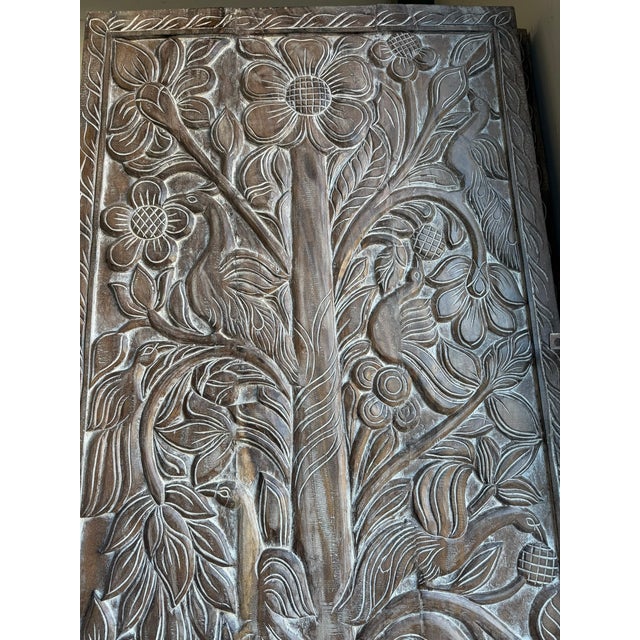1920s Vintage Tree of Life Carved Barn Door Panel in Reclaimed Wood | Handcrafted Nature-Inspired 84x36 For Sale - Image 5 of 7