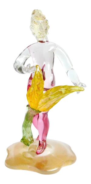 Murano Vintage Gold Flecks Sommerso Pink Garden Nymph Italian Art Glass Mid Century Figurine, Manner of Barbini Cenedese