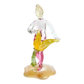 Vintage Murano Gold Flecks Sommerso Pink Garden Nymph Italian Art Glass Mid Century Figurine For Sale