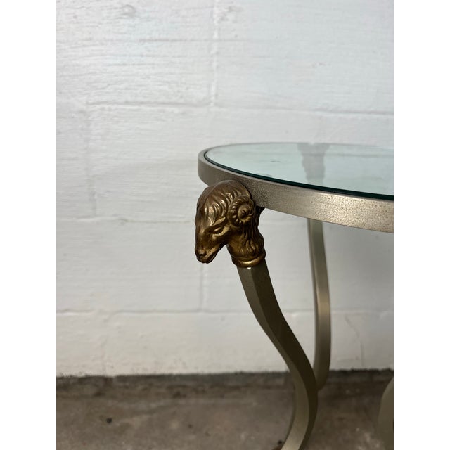 Neoclassical Gueridon Drink Table in Brushed Steel & Brass Maison Jansen Style For Sale In New York - Image 6 of 8