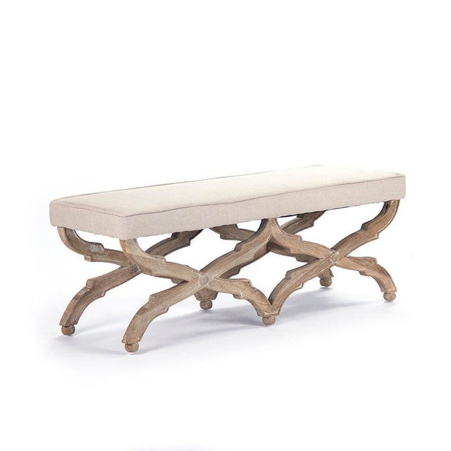 Crescenzo Double Bench - Natural Linen / Limed Grey Oak Frame For Sale - Image 4 of 4