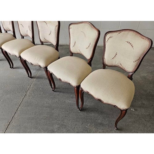 Wood Set of Six Antique Walnut Dining Chairs in Louis XV Style With Hand-Carved Frames For Sale - Image 7 of 15