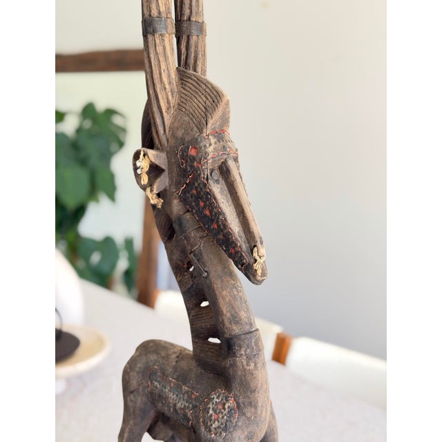 Wood 41” Tall Oversized Vintage African Chiwara Style Antelope Sculpture, Hand-Carved Wood Tribal Art, West African Bambara Style Figure For Sale - Image 7 of 12