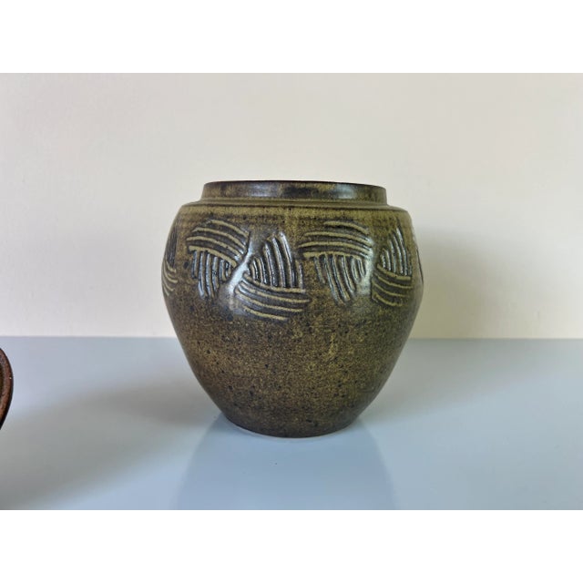 Brown Mid-Century Speckled Glaze Studio Pottery Jar With Lid/ Sold For Sale - Image 8 of 10