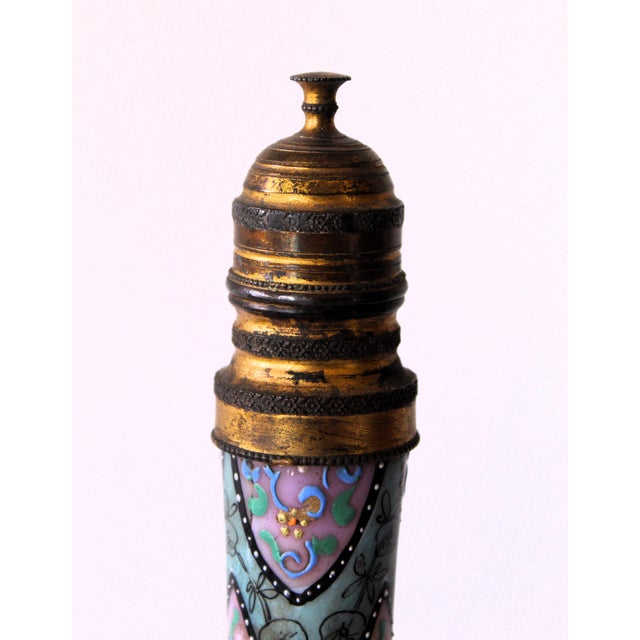 Antique Enameled Art Glass Vase with Brass Lid by Thomas Webb For Sale - Image 3 of 10
