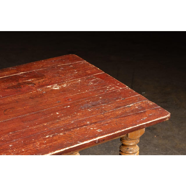 Early 20th Century Primitive Painted Pine Harvest Table For Sale - Image 9 of 10