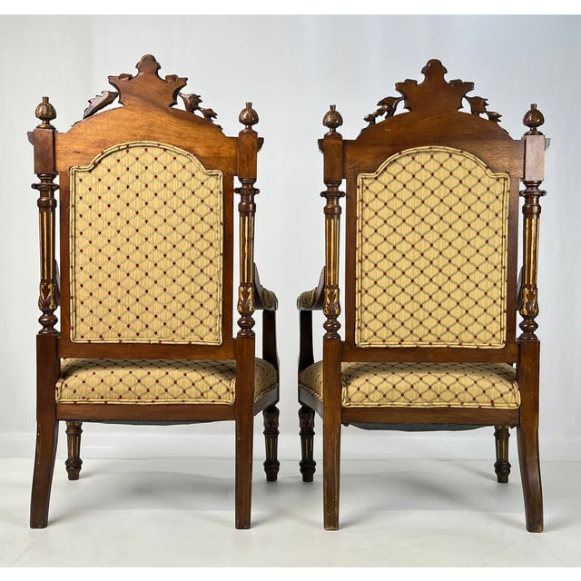 19th-Century Italian Renaissance Revival Carved & Gilt 3-Piece Parlor Suite – Settee & Armchairs For Sale - Image 11 of 18