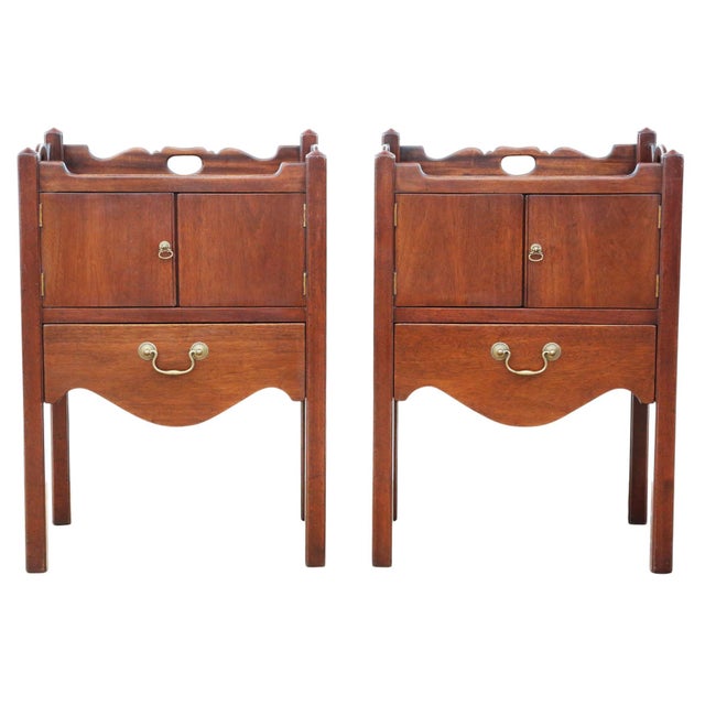 Antique Georgian Revival Mahogany Bedside Tables, 1950s, Set of 2 For Sale - Image 6 of 12