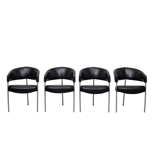 Vintage Black Leather Dining Chairs from Castelijn, 1990s, Set of 4 For Sale - Image 4 of 15