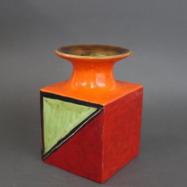 Vintage italian bottle/ vase by bruno gambone (circa 1970s). A bold, sculptural vase combines a striking cube-shaped body...
