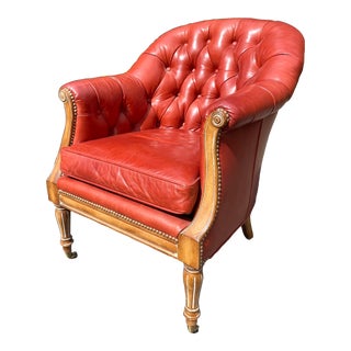 Vintage Red Leather Tufted Club Chair For Sale