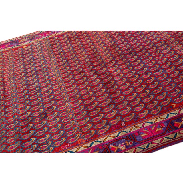 Traditional 1960s Red Handmade Vintage Shiraz Wool Rug With Allover Boteh Motif For Sale - Image 3 of 7