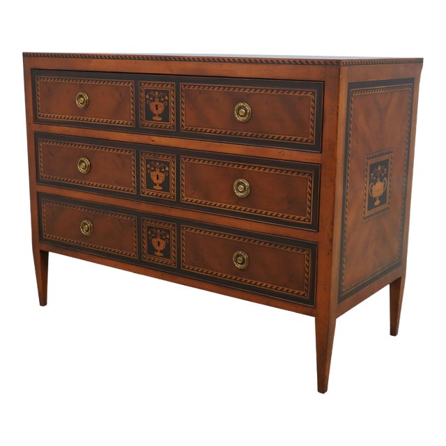 Baker Italian Neoclassical Style Inlaid Commode Chest For Sale