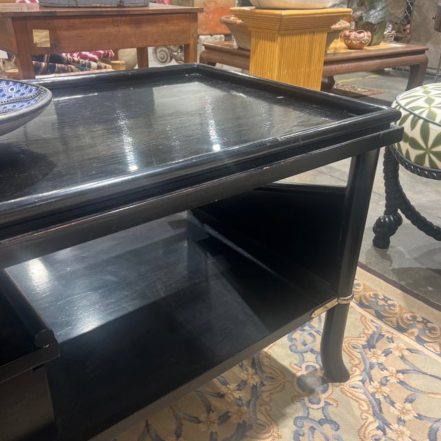 Baker Furniture Japanned Black Lacquered Coffee Table With Nickel Accents For Sale - Image 9 of 10
