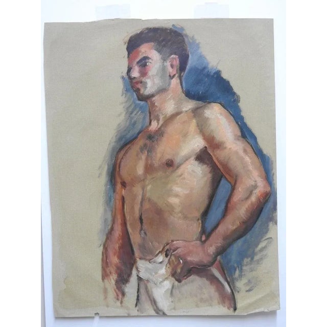 Art Deco Robert Whitmore Oil Painting Titled Male Portrait For Sale - Image 3 of 8