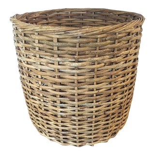 1970s Vintage Round Bamboo Reed/Wicker Handwoven Floor Basket For Sale