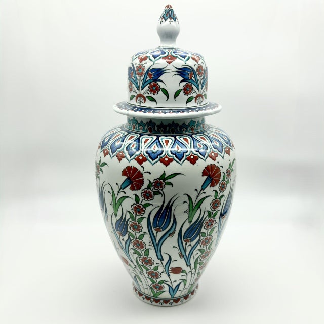 Handmade Ceramic “Shah” Vase (30cm) Traditional Blue & Turquoise Leaf Pattern – Regal Teardrop Art Decor For Sale - Image 6 of 7
