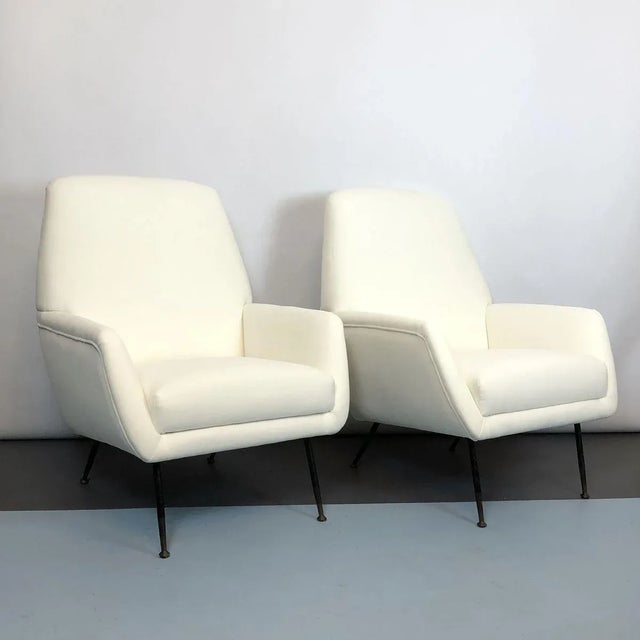 Set of Italian White Velvet Armchairs, 1950s For Sale - Image 17 of 18