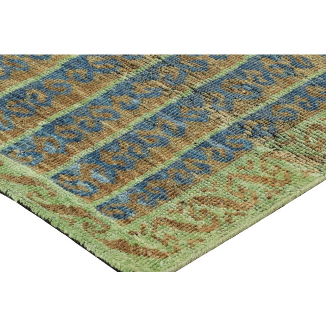 Rug & Kilim’s Tribal Style Rug in Blue, Green, and Beige-Brown Geometric Stripes For Sale In New York - Image 6 of 8