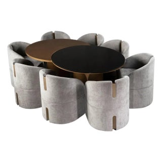 Modern 79 Inch Irregular Kaylee Dining Table Set with 8 Gray Chairs For Sale