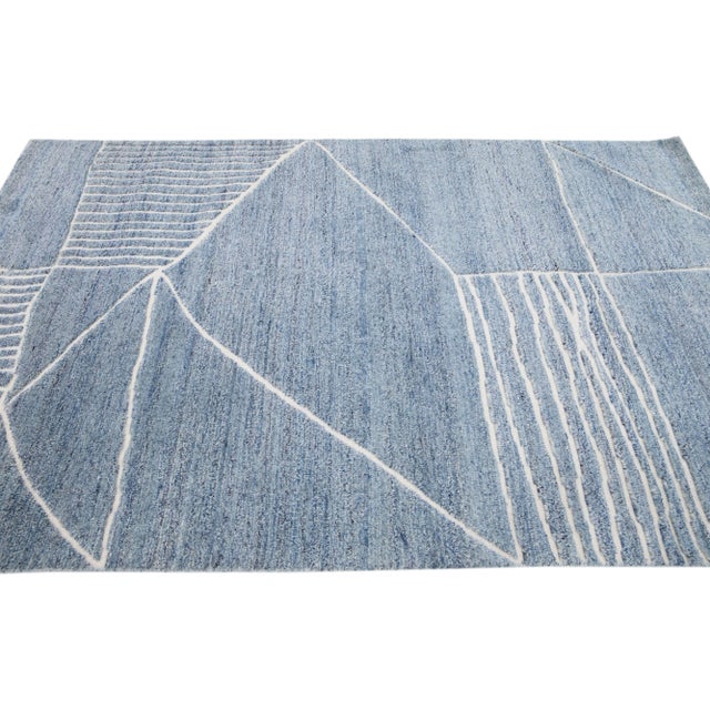 2010s 2010s Modern Moroccan Style Blue Handmade Wool Rug With Geometric Motif by Apadana For Sale - Image 5 of 7