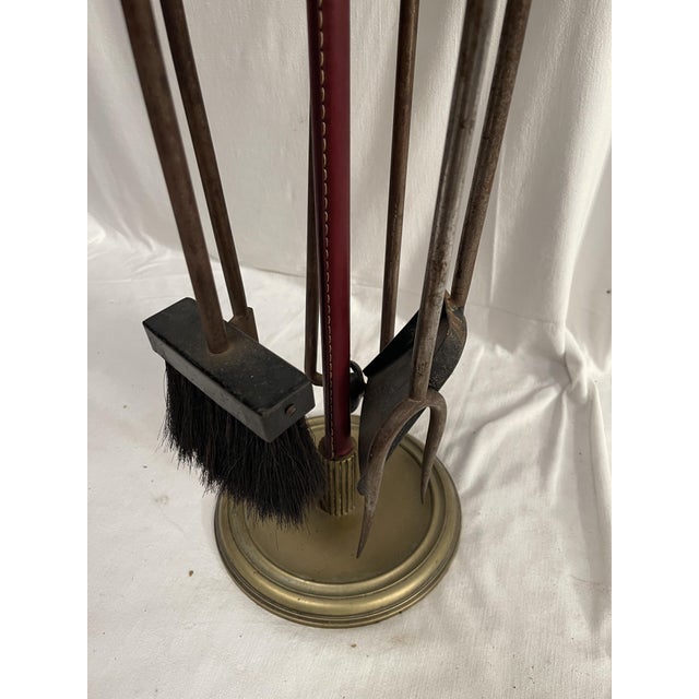 Stitched Leather Fire Tools by Jacques Adnet, 1950s, Set of 6 For Sale - Image 6 of 12
