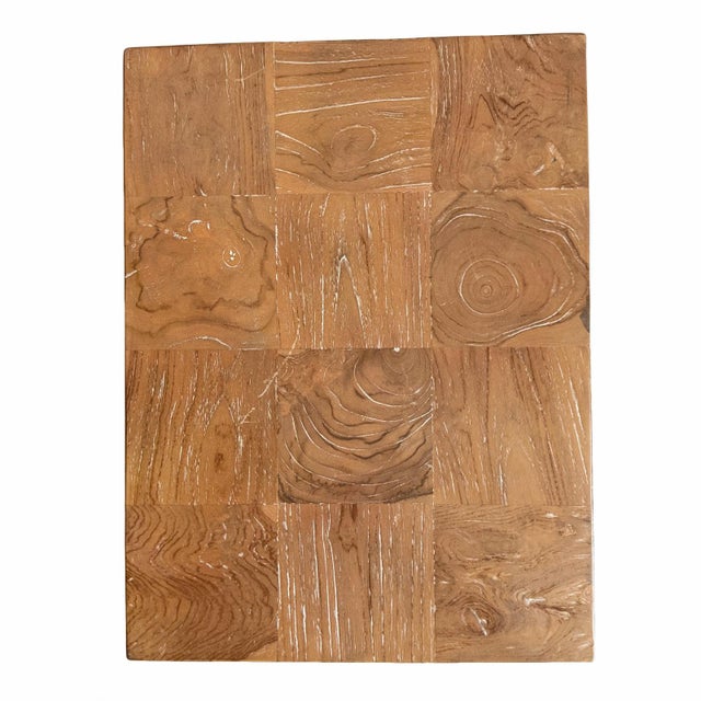 Washed Teak Cube Side Table For Sale In Los Angeles - Image 6 of 11