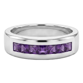 Natural Amethyst Wedding Ring • Channel Set Stacking Band Ring Us 7 For Sale