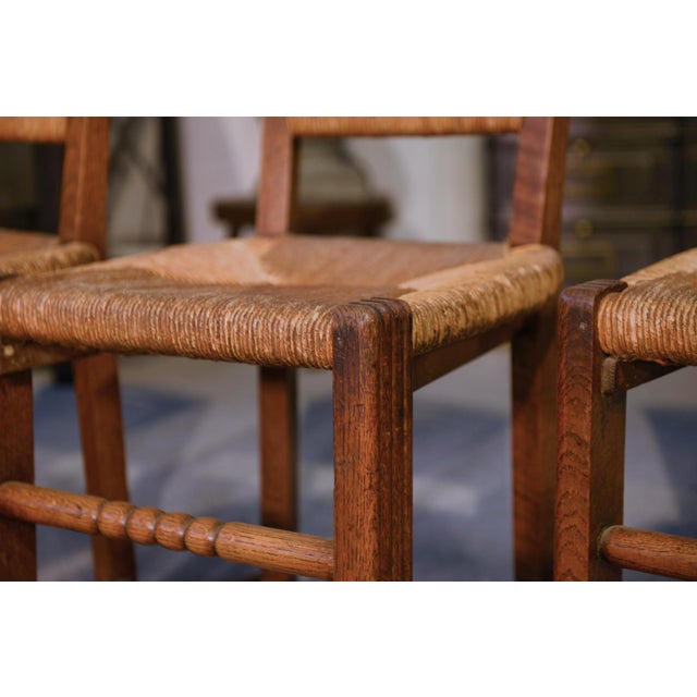 Charles Dudouyt Oak and Rush Chairs in the style of Charles Dudouyt, 1950s, Set of 5 For Sale - Image 4 of 18