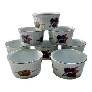 Vintage Set of 8 English Royal Worcester Evesham Gold Ramekins For Sale