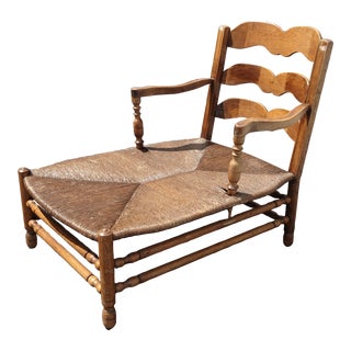 Vintage French Country Rush Seat Chaise Lounge Chair For Sale