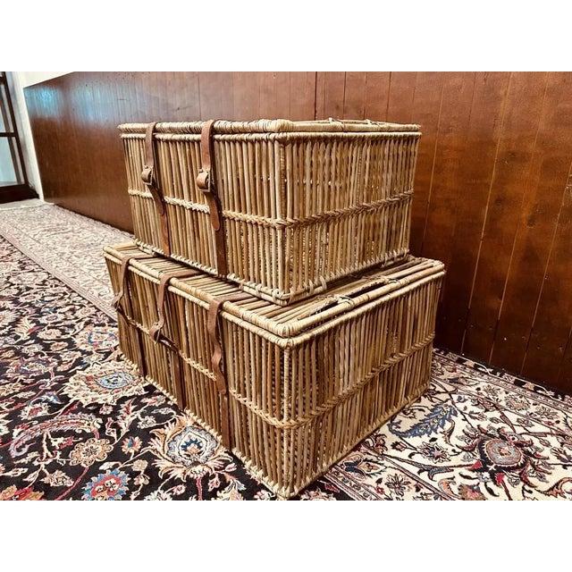 Classic Wicker Basket Travel Case (Set of 2) For Sale - Image 3 of 7