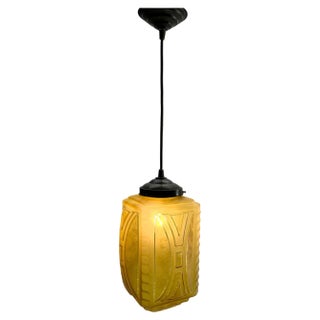 Art Deco Ceiling Lamp with Glass Shade, Belgium, 1930s For Sale