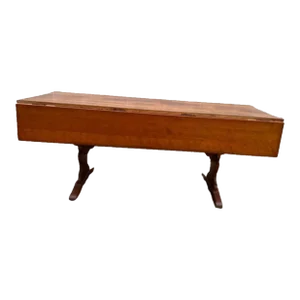Mid 20th Century Vintage Early American Style Solid Maple Trestle Base Drop Leaf Harvest Table by Cushman