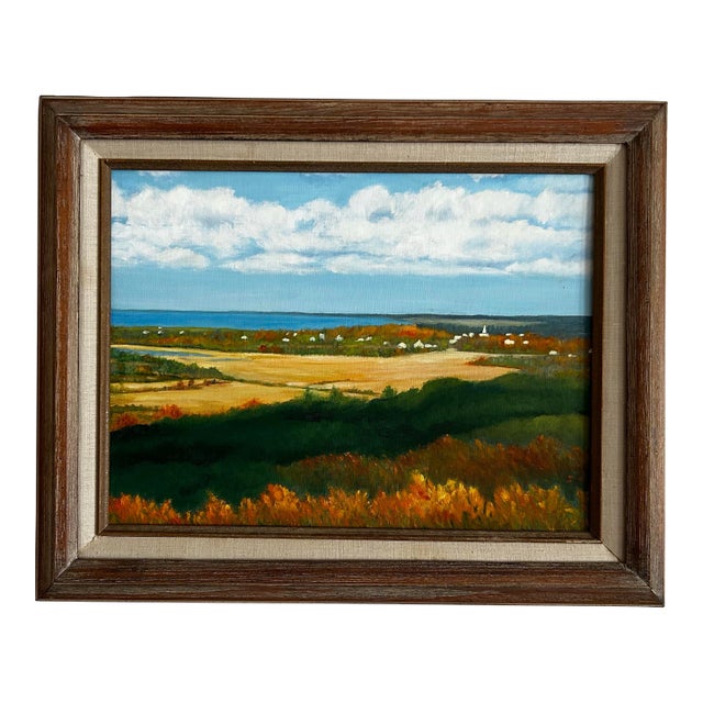Vintage 1978 Cape Cod Massachusetts Landscape Oil Painting View From Scargo Tower For Sale