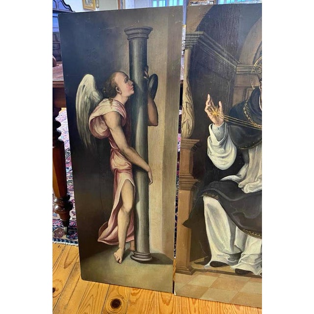 Spanish School Artist, Annunciation Triptych, 17th Century, Oil on Canvas For Sale - Image 11 of 14