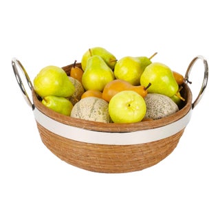 Mid Century Modern Chrome Ring-Handled Basket Centerpiece Composite Fruit Pears For Sale