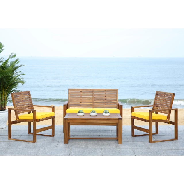 Outdoor Living Set in Brown & Yellow - 4 Pieces For Sale - Image 4 of 8