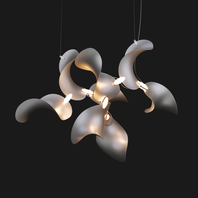 Dune 8 Cluster Chandelier with Silver Anodized Shades by Daniel Becker for Moss Objects For Sale - Image 9 of 11