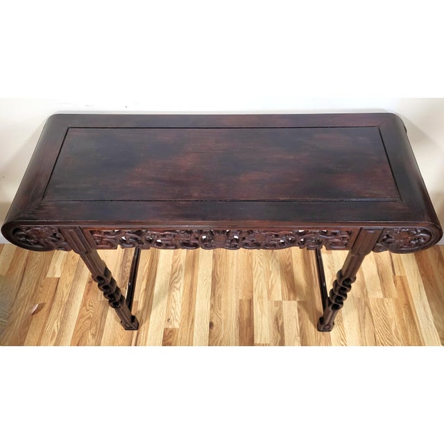 Brown Antique Asian Dragon Carved Teakwood Chinese Altar Console Table For Sale - Image 8 of 16