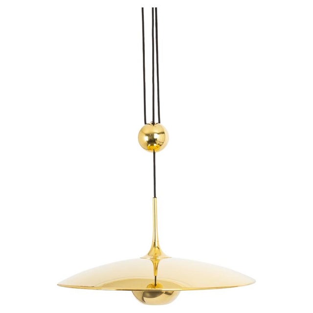 Metal Adjustable Counterweight Brass Pendant Lamp by Florian Schulz, 1970s For Sale - Image 7 of 7