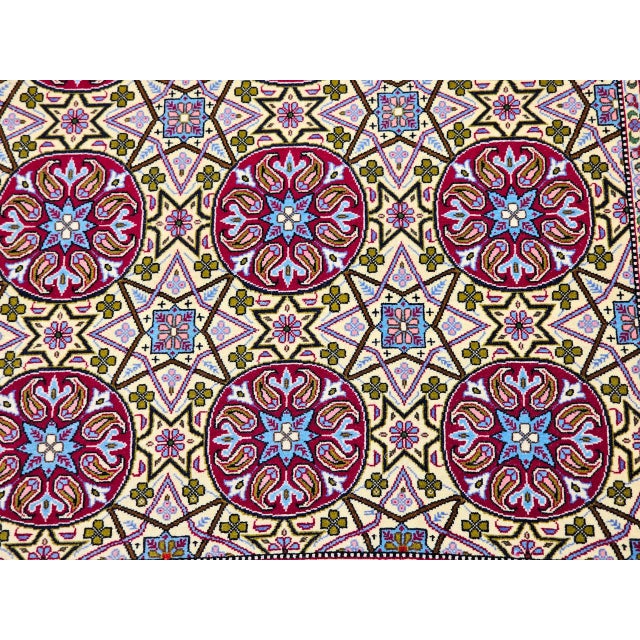 Vintage Persian Qum Runner Rug, Hand-Knotted Wool, Allover Geometric Pattern, 3x13, Tan & Red For Sale - Image 9 of 14