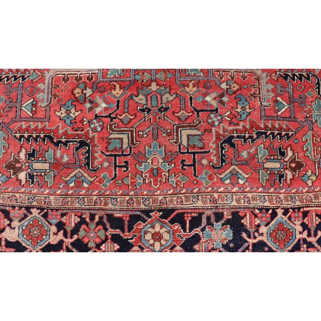 Early 20th Century Persian Antique Heriz Rug With All-Over Geometric Design in Jewel Tones For Sale - Image 10 of 13